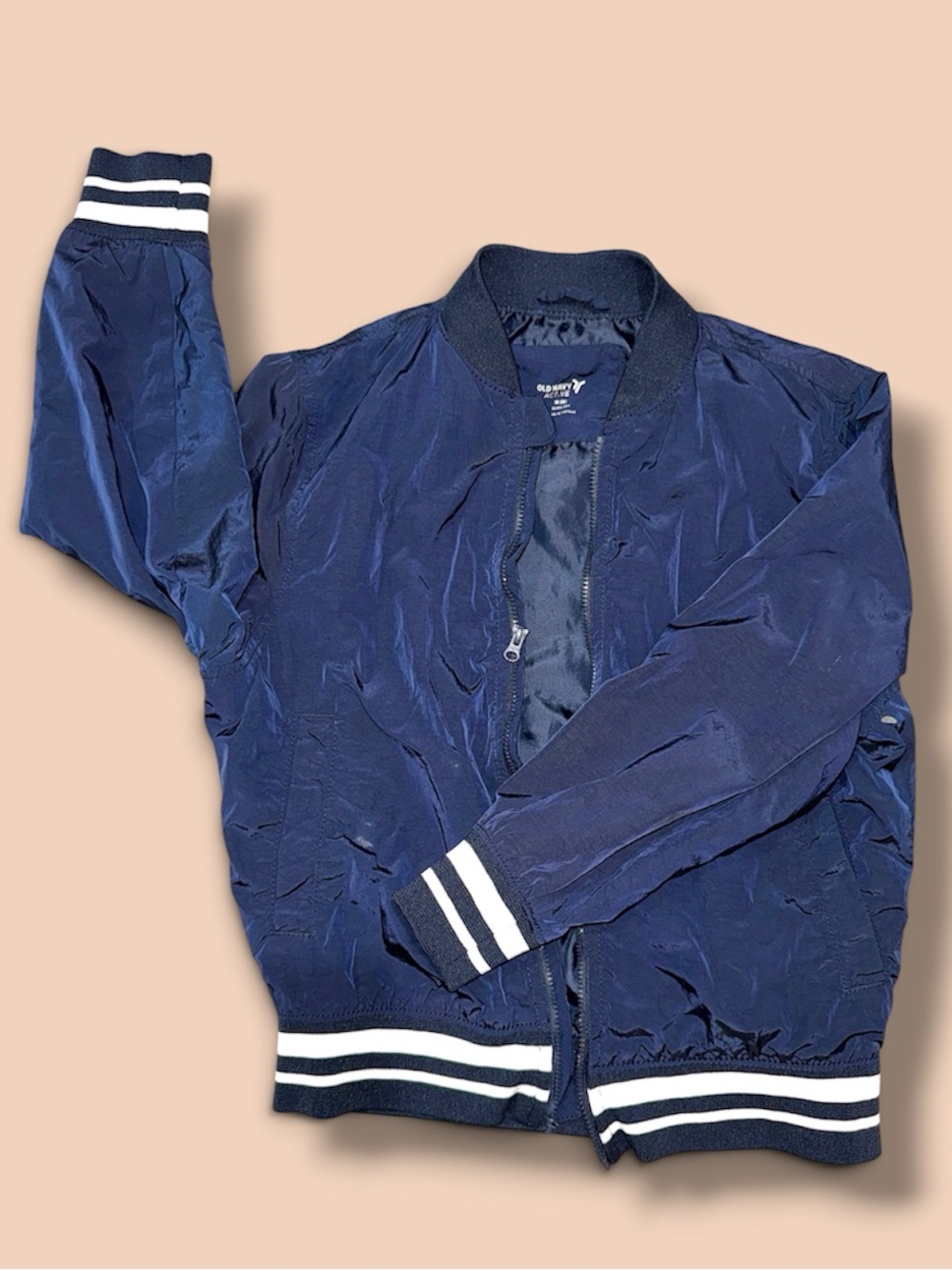 Old Navy Active Navy Bomber Jacket with White-Trim Ribbed Cuffs
